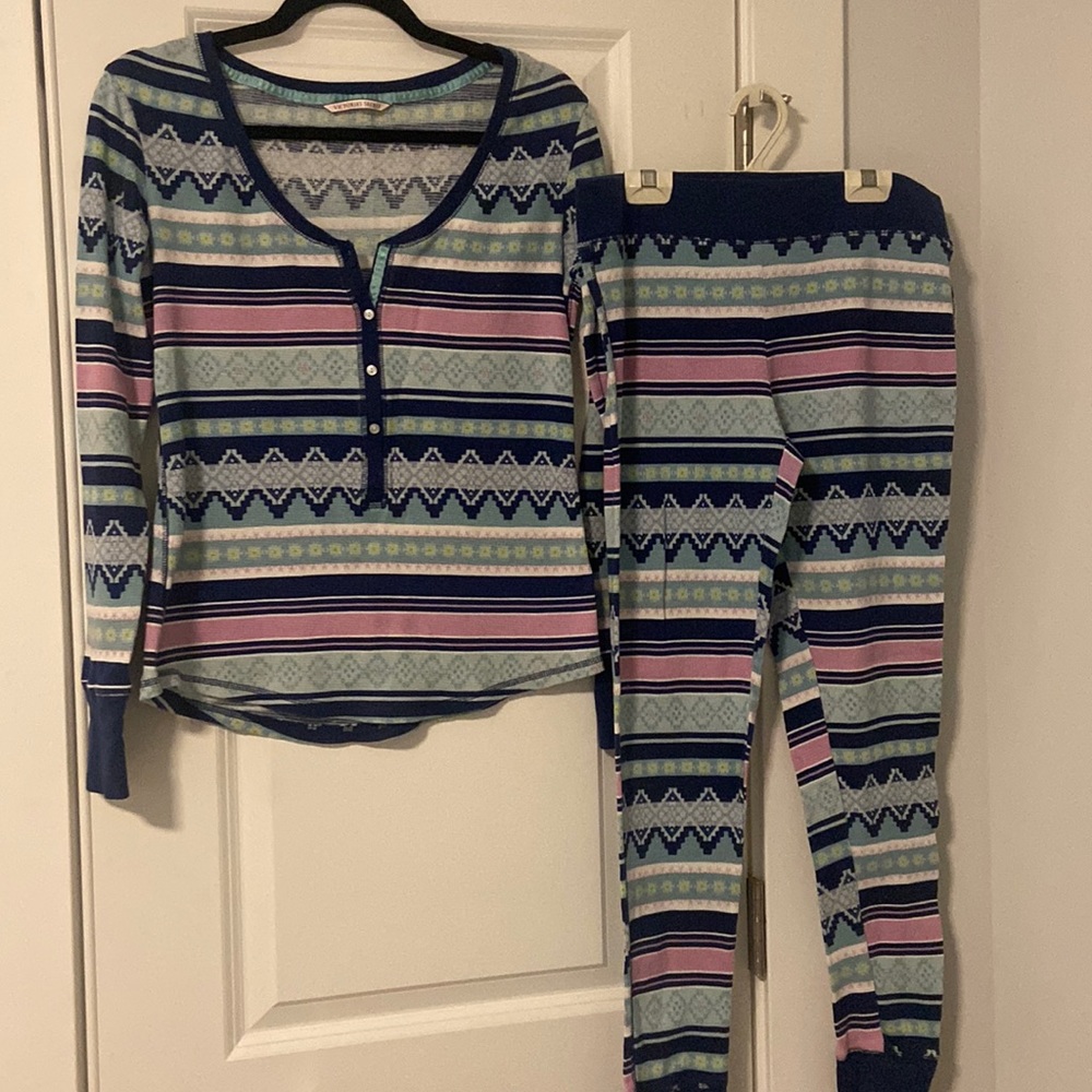 Victoria's Secret Blue and Pink Patterned Pajama Set